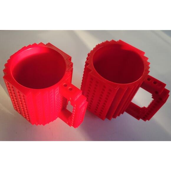 Think Geek Red Build On Brick Mug Tea Coffee Cup BlockBrick Set of 2 - Picture 2 of 9